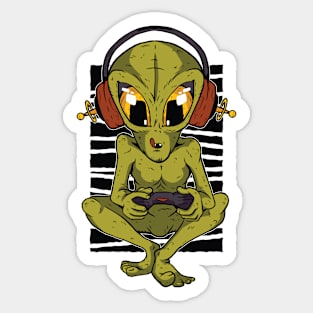 Green Alien Gamer Sticker